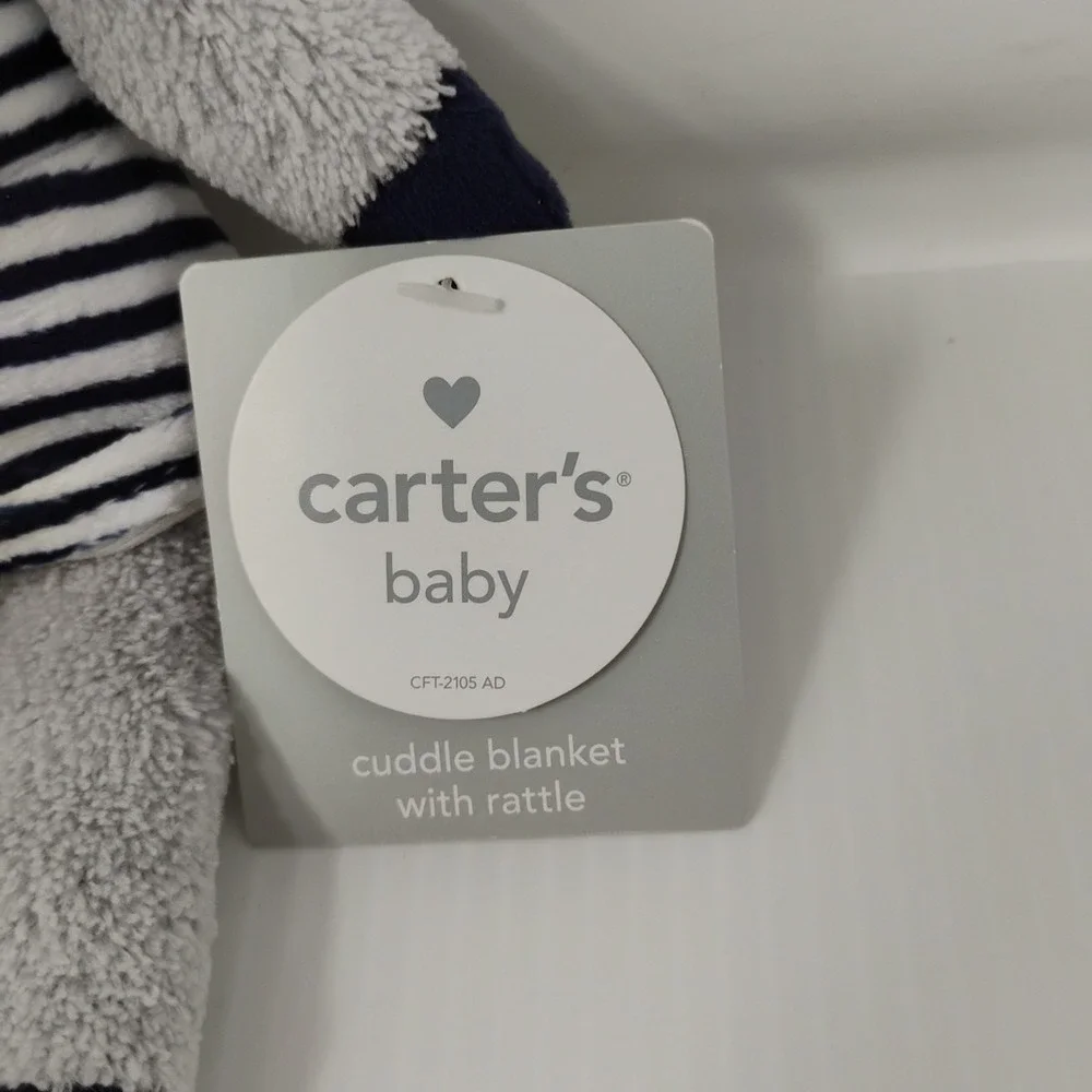Carters Cuddle Blanket Plush‎ Kitty Cat Pink Gray Navy Baby Lovey w Rattle 2013